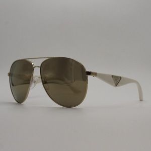 Prada Gold and White Mirrored Aviator Sunglasses